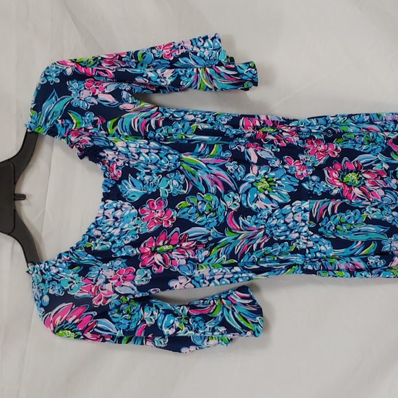 Lilly Pulitzer Calla Off the Shoulder Jumpsuit High Tide Pineapple XXS - Picture 8 of 9